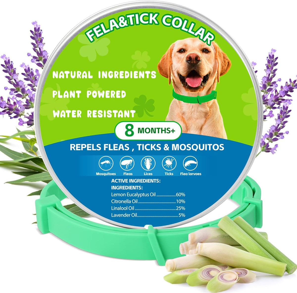 Monipgu natural flea and tick dog collar 2-pack front view