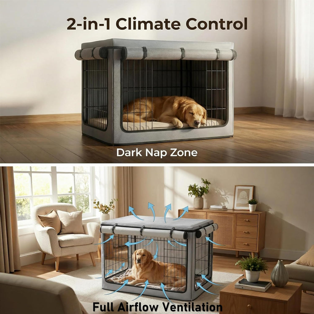 TBNO universal dog crate cover fully enclosed providing a dark privacy den for puppies