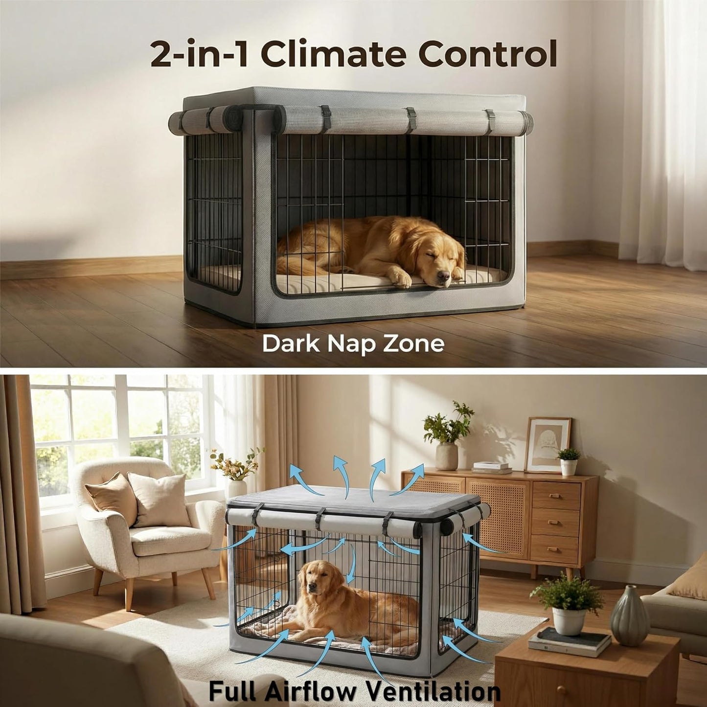 TBNO universal dog crate cover fully enclosed providing a dark privacy den for puppies