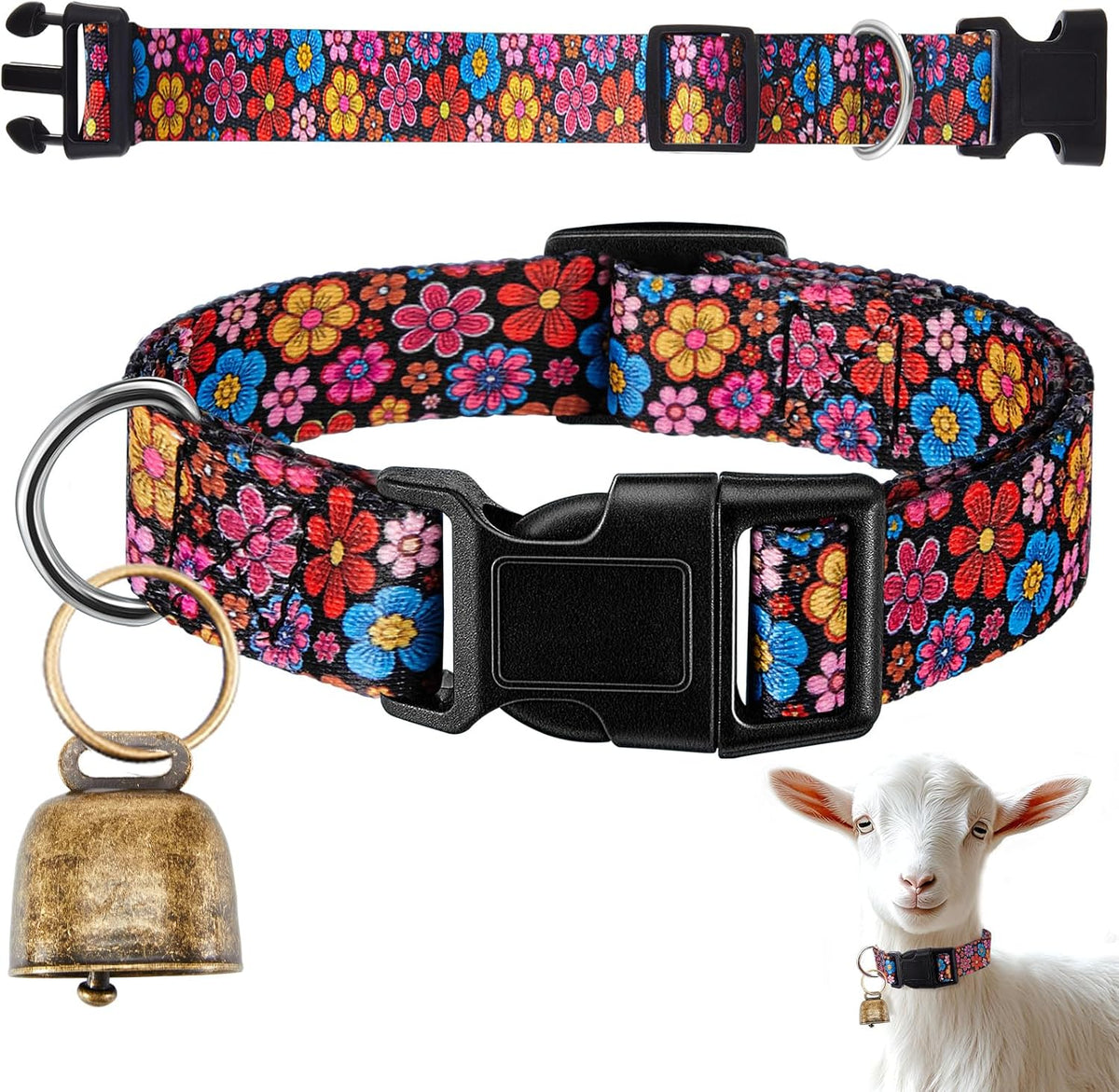 Goat Collar with Bell, Sheep Grazing Copper Bells and Adjustable Nylon Collar Set Loud Bronze Bell for Summer Small Farm Animal Sheep Cow Dog Accessories Gift(Blue Stripes) - Image 14