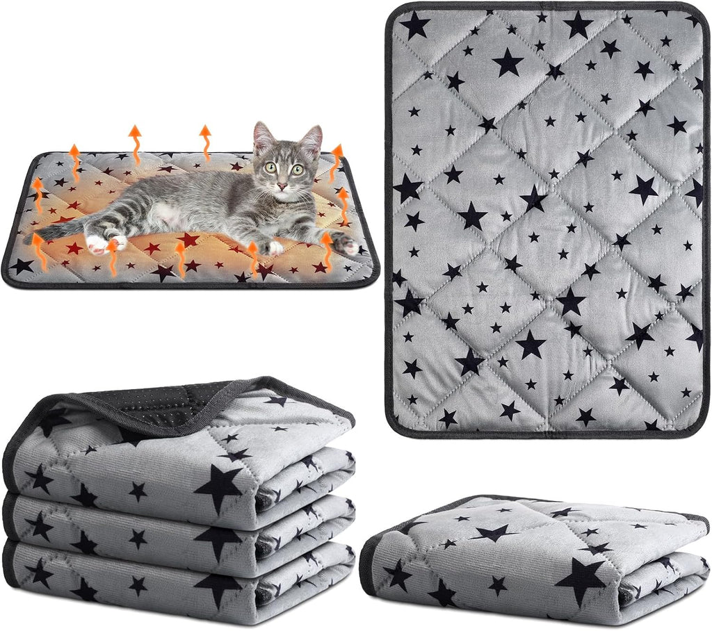 Namalu 4 Pack Self Warming Cat Bed Self Heating Cat Mat Star Pattern Soft Dog Crate Pad Thermal Pet Mat Anti Slip Kennel Dog Washable Warming Bed for Outdoor Indoor(12 x 12 Inch,Brown) - Image 10