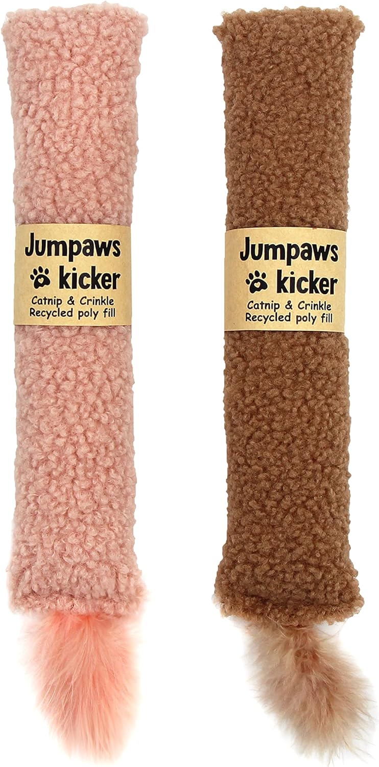 Jumpaws floral cat kicker toy with natural feather detail