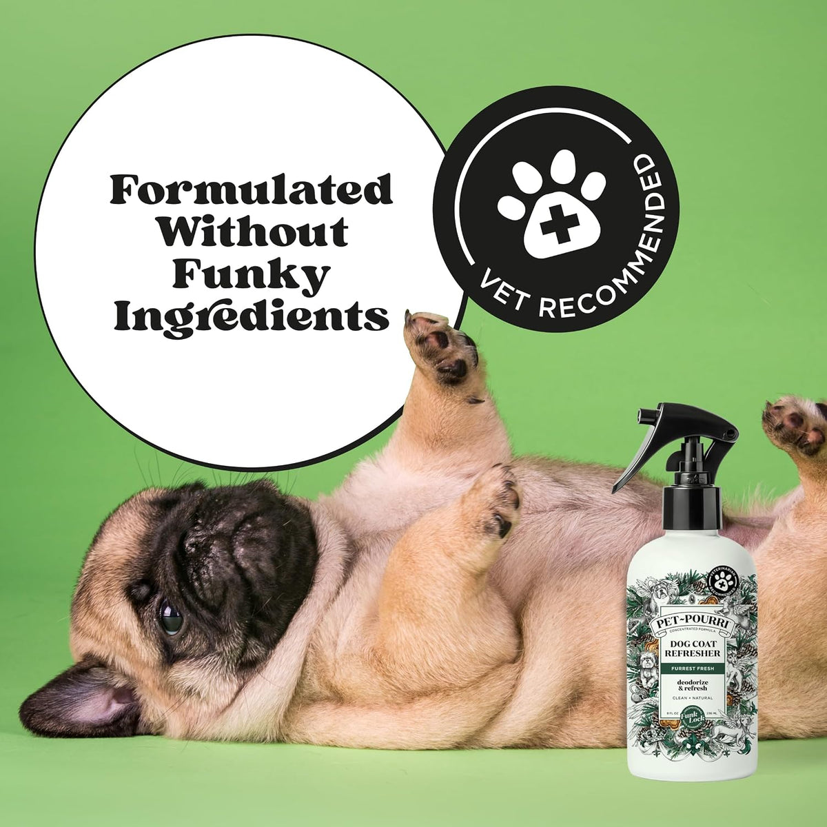 USA imported plant based pet grooming spray on a clean background