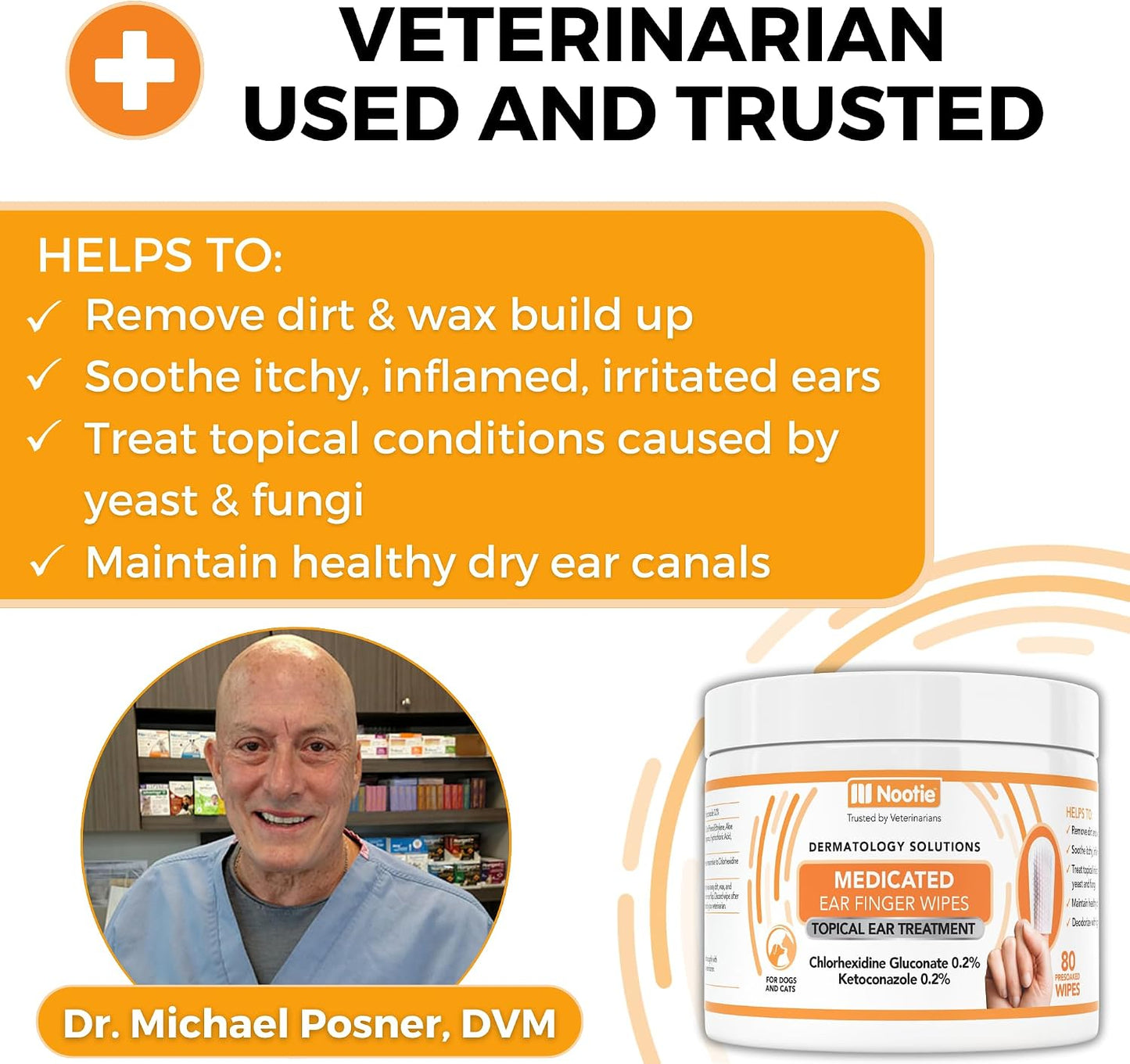 Pet medicated ear wipes by Nootie showcasing the textured finger wrap design.
