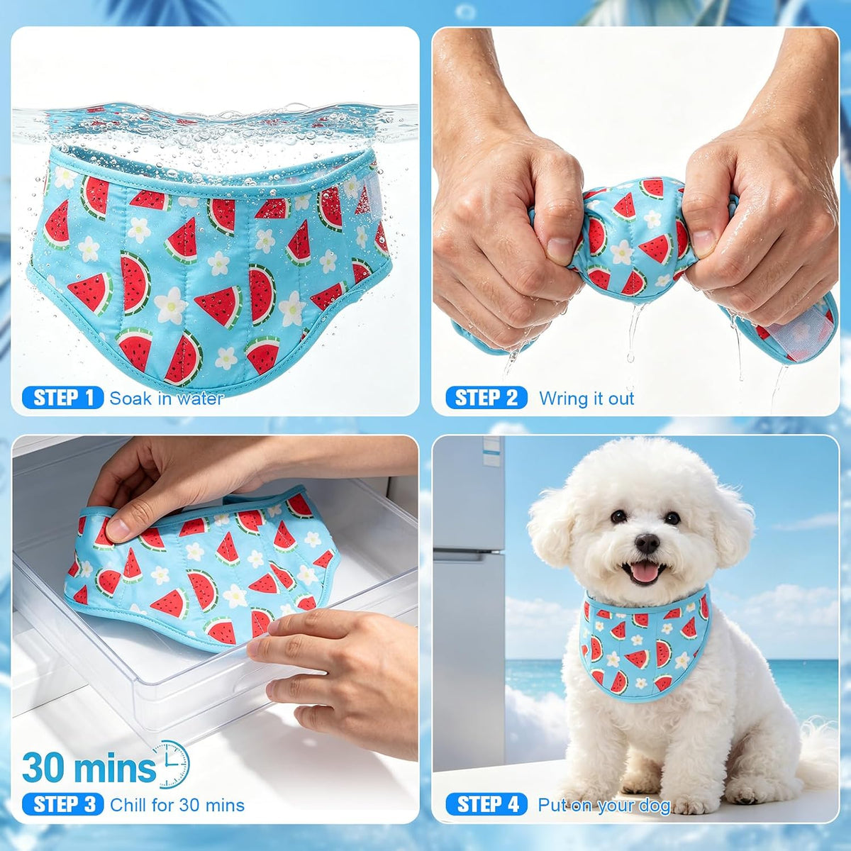 Size chart visual for dog cooling bandana