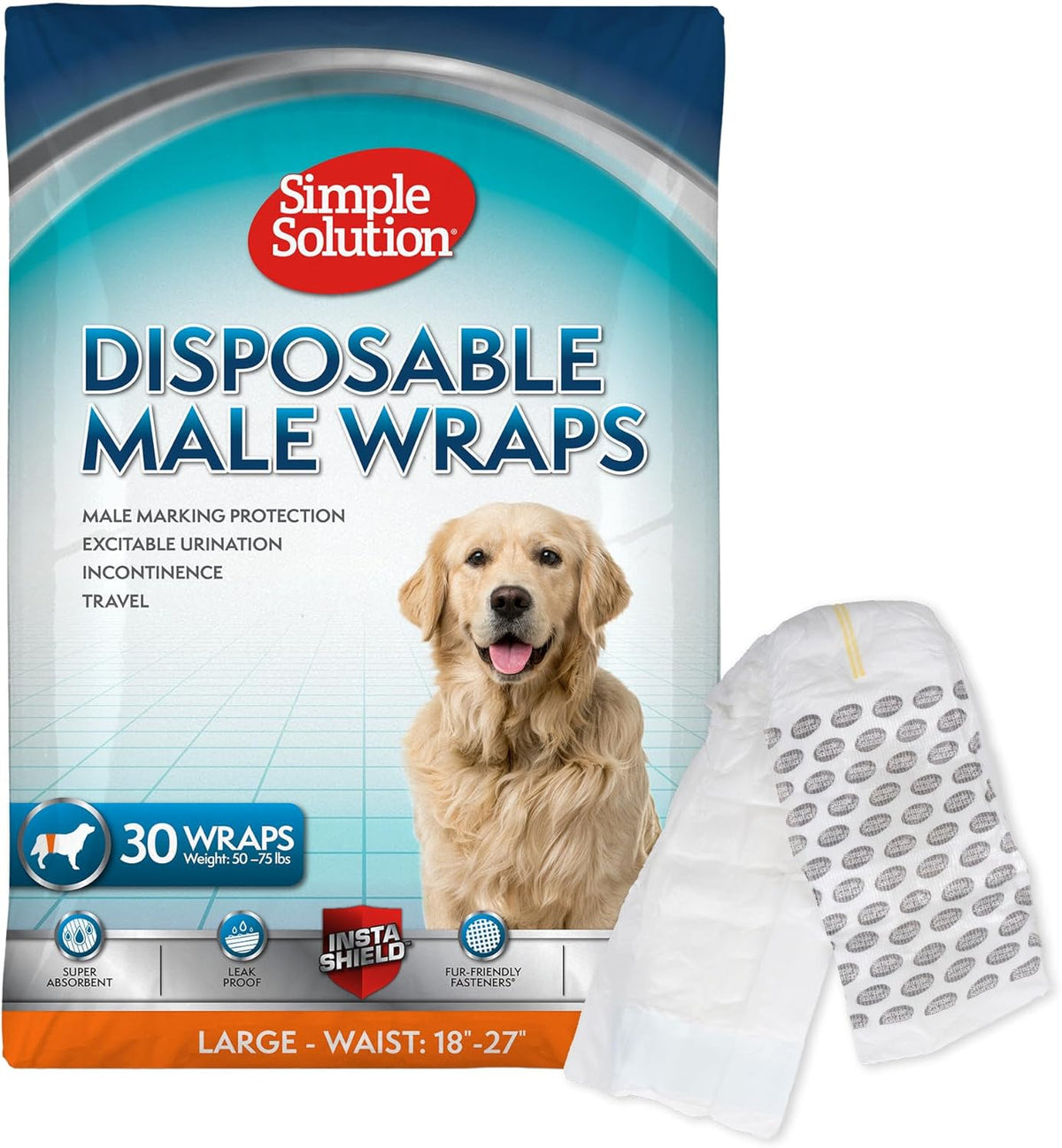 Simple Solution Disposable Male Wraps, Absorbent Leak Proof Belly Bands for Dogs, Incontinence Aid, Puppy Training, Marking Control, and Travel Protection, Medium Dogs, 15-23 Inch Waist, 30 Count - Image 13