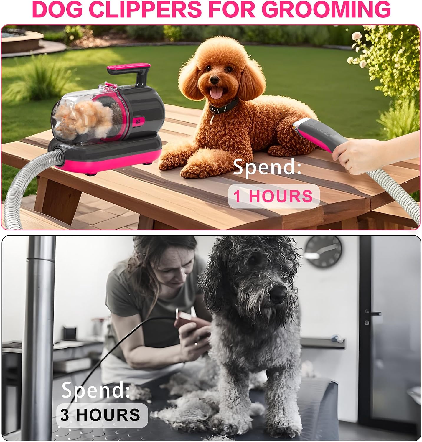Low noise pet hair vacuum tool collecting loose undercoat fur