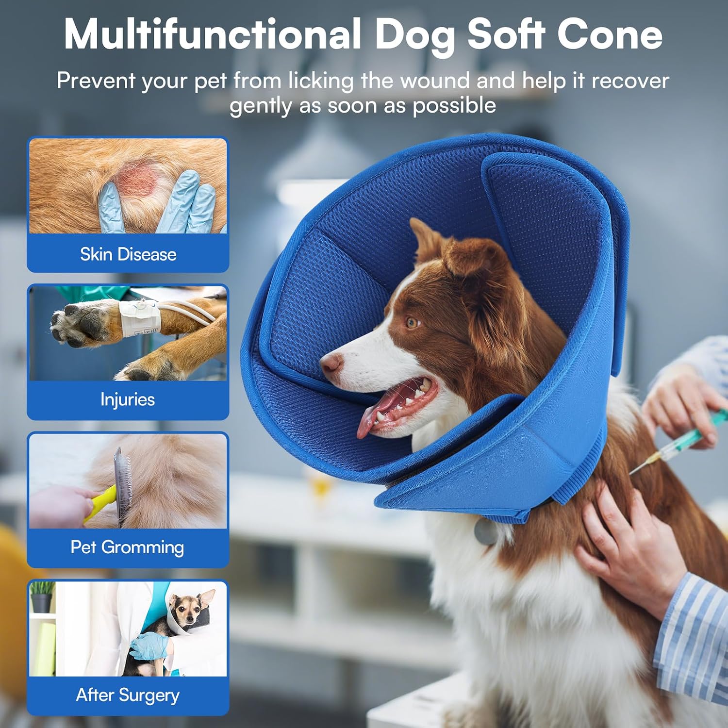 Queenmore soft dog cone for large dogs side view showing wavy edge design