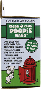 Large capacity green pet cleanup bags on recycled paper cores.