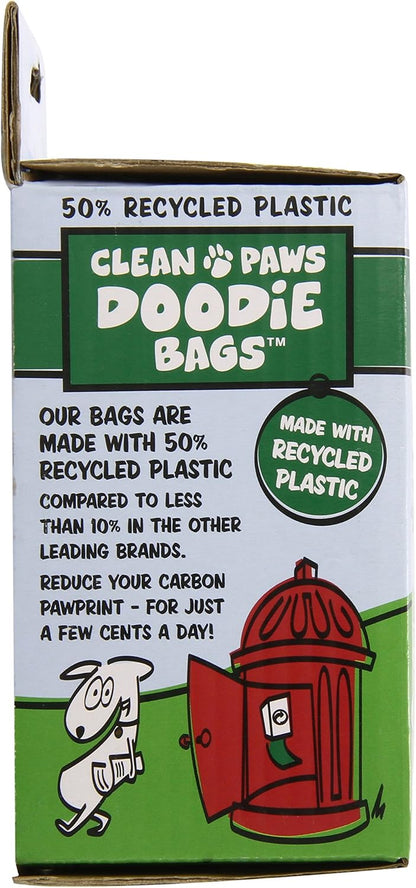 Large capacity green pet cleanup bags on recycled paper cores.