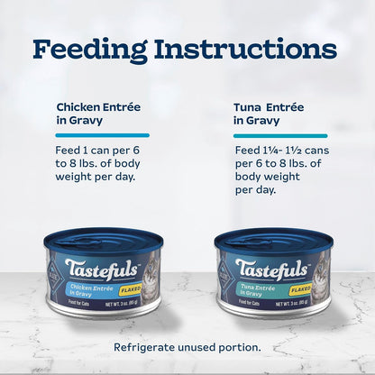 Blue Buffalo Tastefuls Wet Cat Food, Made with Natural Ingredients, Tuna and Chicken Flaked Entres in Gravy, 3oz Cans, 4-Count Variety Pack Trial Size - Image 10
