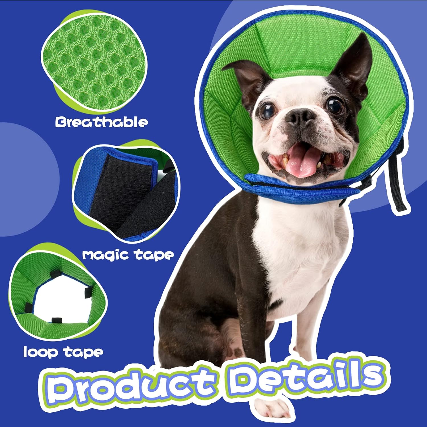 Side view of a comfortable dog sleeping while wearing the Allroaring soft protective cone.