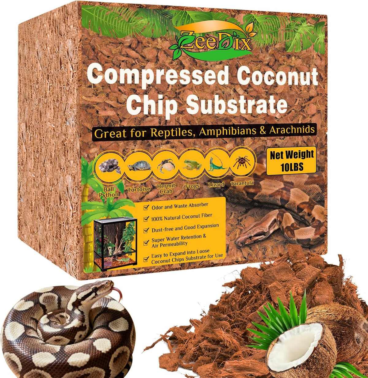ZeeDix coconut husk chip substrate front view packaging