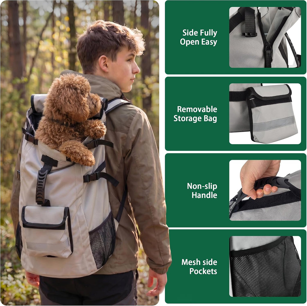 Water resistant nine hundred denier Oxford fabric material detail on the light gray Aeegee pet carrier backpack.