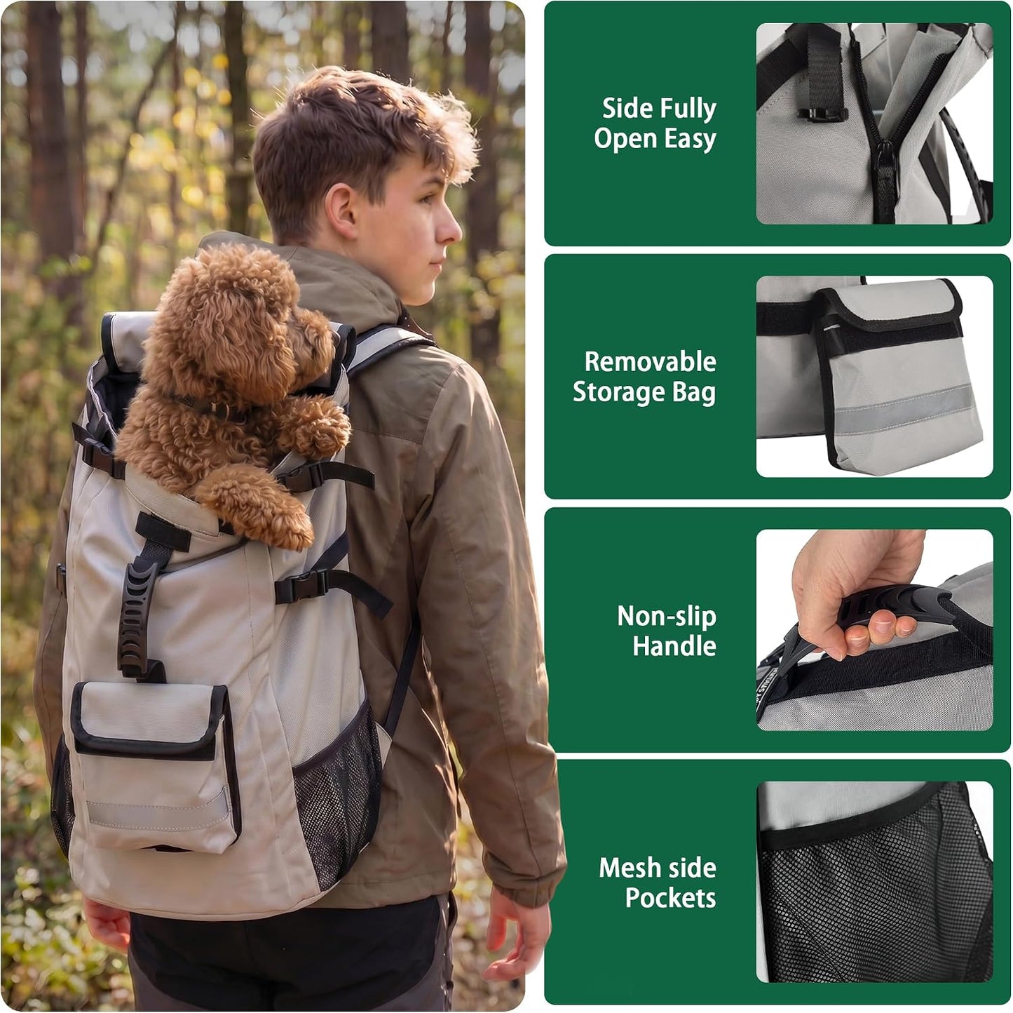 Water resistant nine hundred denier Oxford fabric material detail on the light gray Aeegee pet carrier backpack.
