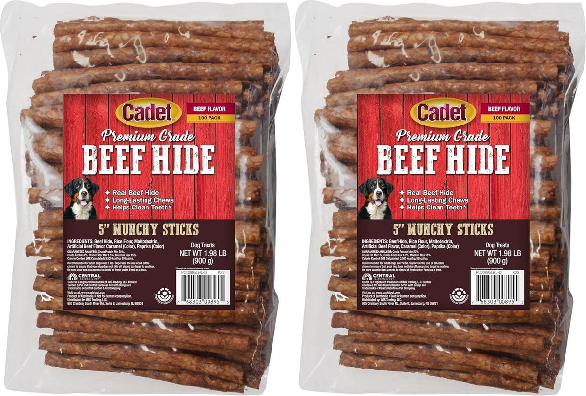 Cadet Premium Grade Beef Hide for Dogs, Long-Lasting Munchy Chew Sticks, Single-Ingredient Rawhide Dog Chews, 5-Inch, 100 Count - Image 10