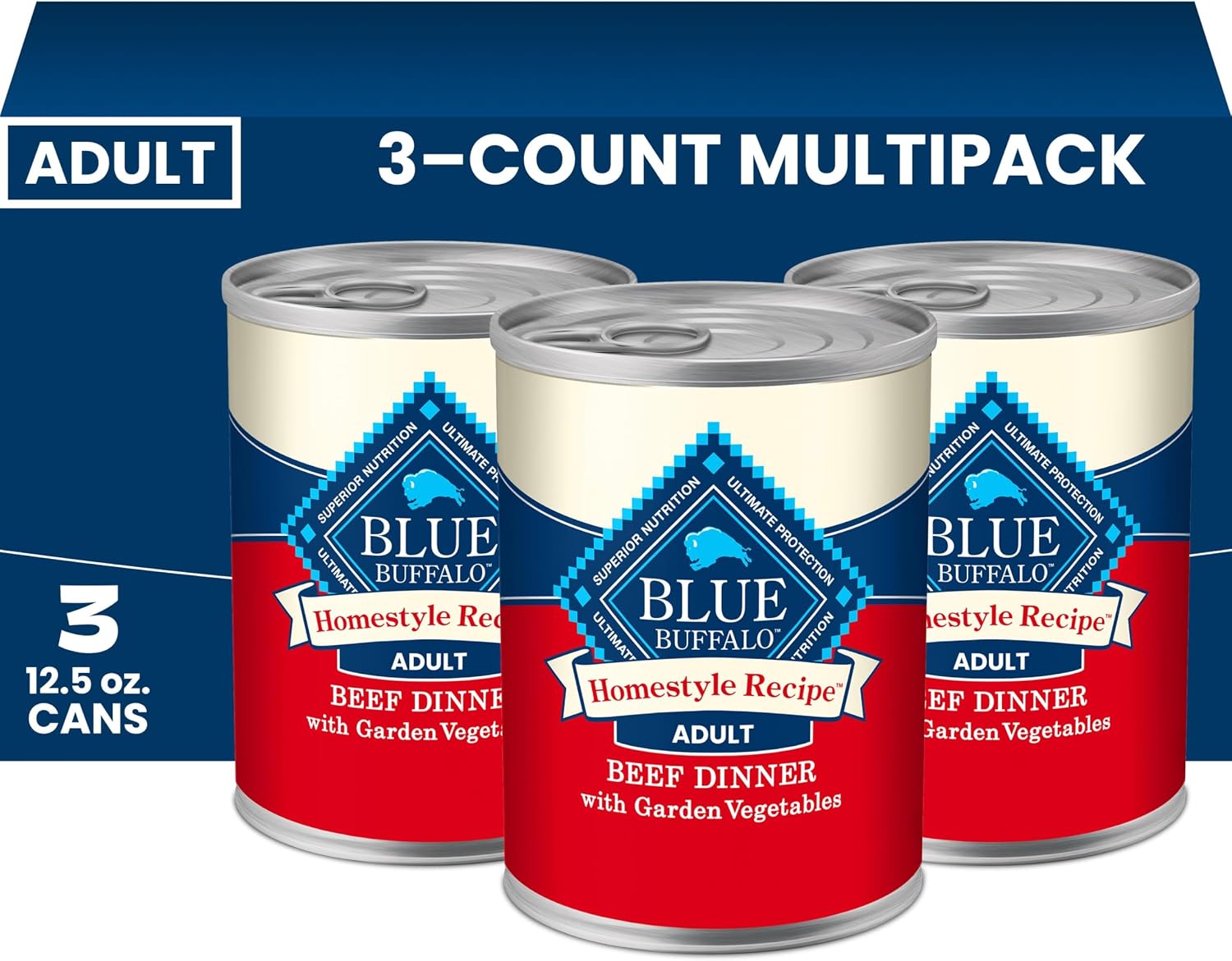 Blue Buffalo Homestyle Recipe Wet Dog Food Pat Variety Pack, Chicken Dinner & Beef Dinner with Garden Vegetables, Made with Natural Ingredients, 12.5-oz. Can (6 Count, 3 of Each) - Image 12