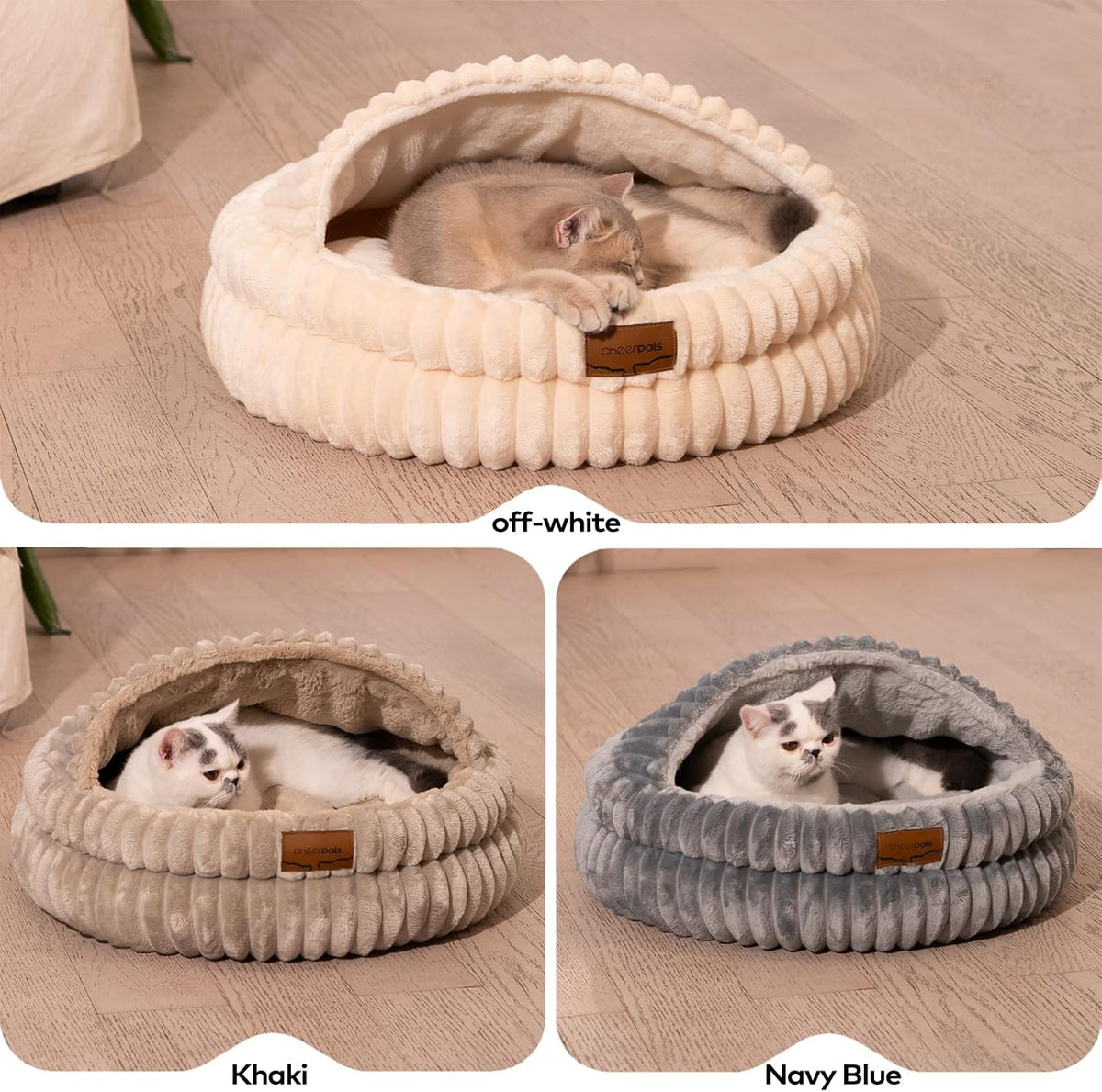 CHEERPALS Cat Cave Bed for Indoor Cats, Washable Covered Cat Bed Hooded Kitty Bed Soft Fluffy Pet Bed for Puppy and Small Dog(White) - Image 9