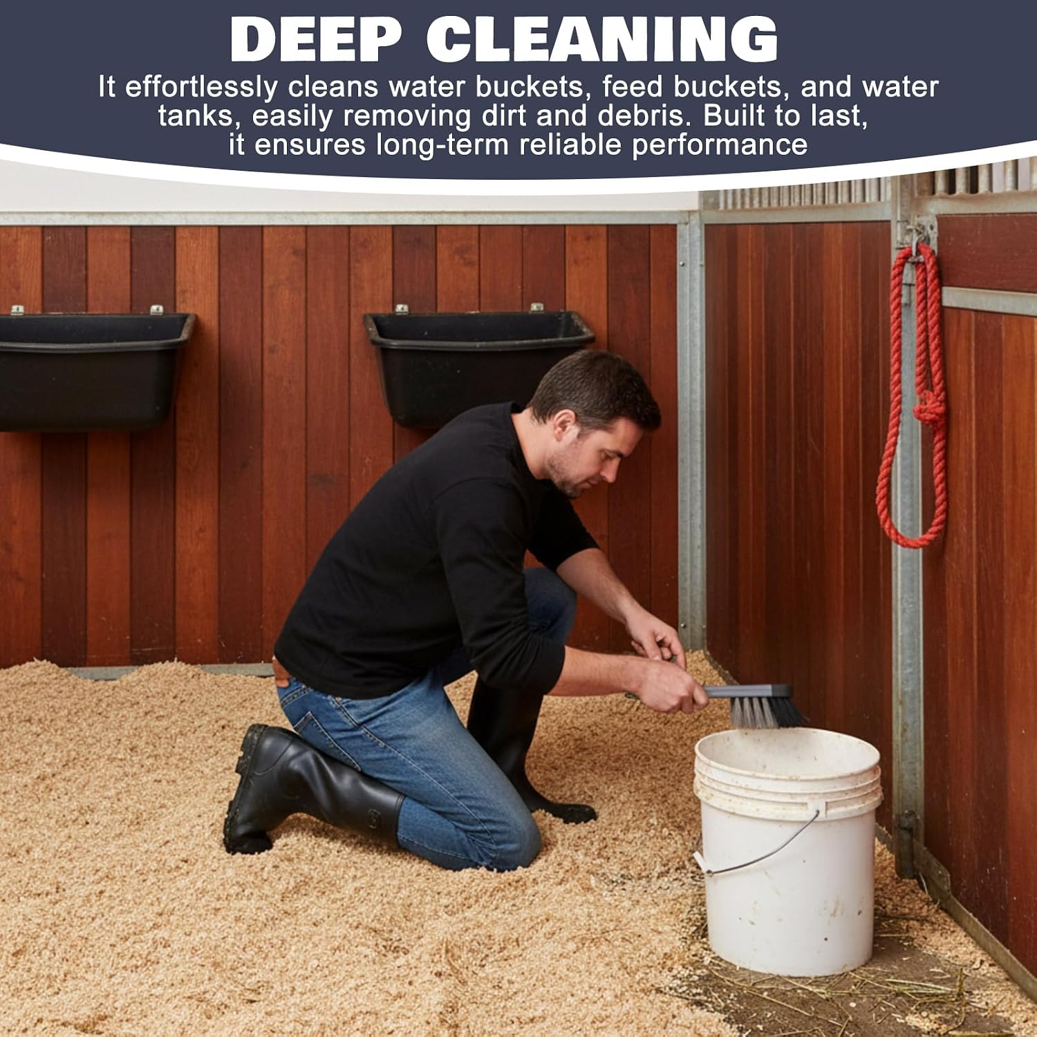 Ferrochef water bucket brushes for livestock farm close up of durable cleaning bristles.