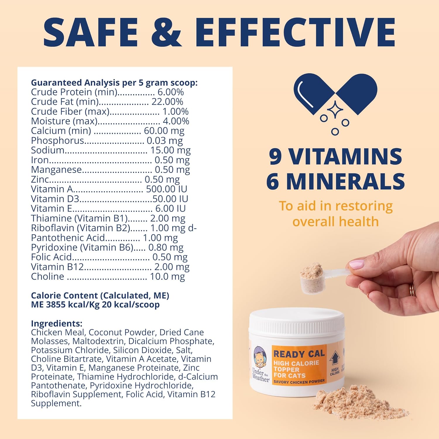 Under the Weather Ready Cal powder container with included measuring scoop.