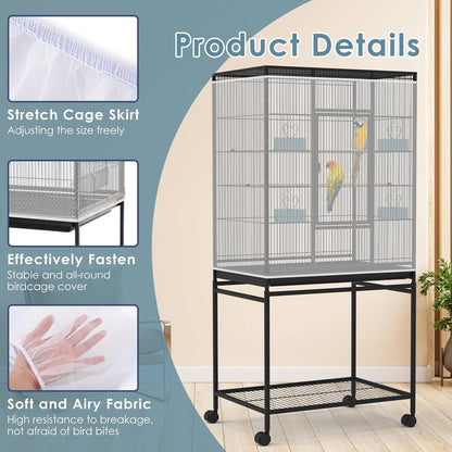 Close up view of the breathable white nylon mesh fabric on bird cage guard