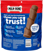 Milk-Bone rawhide free dog chew roll showing the texture and chicken ingredient details