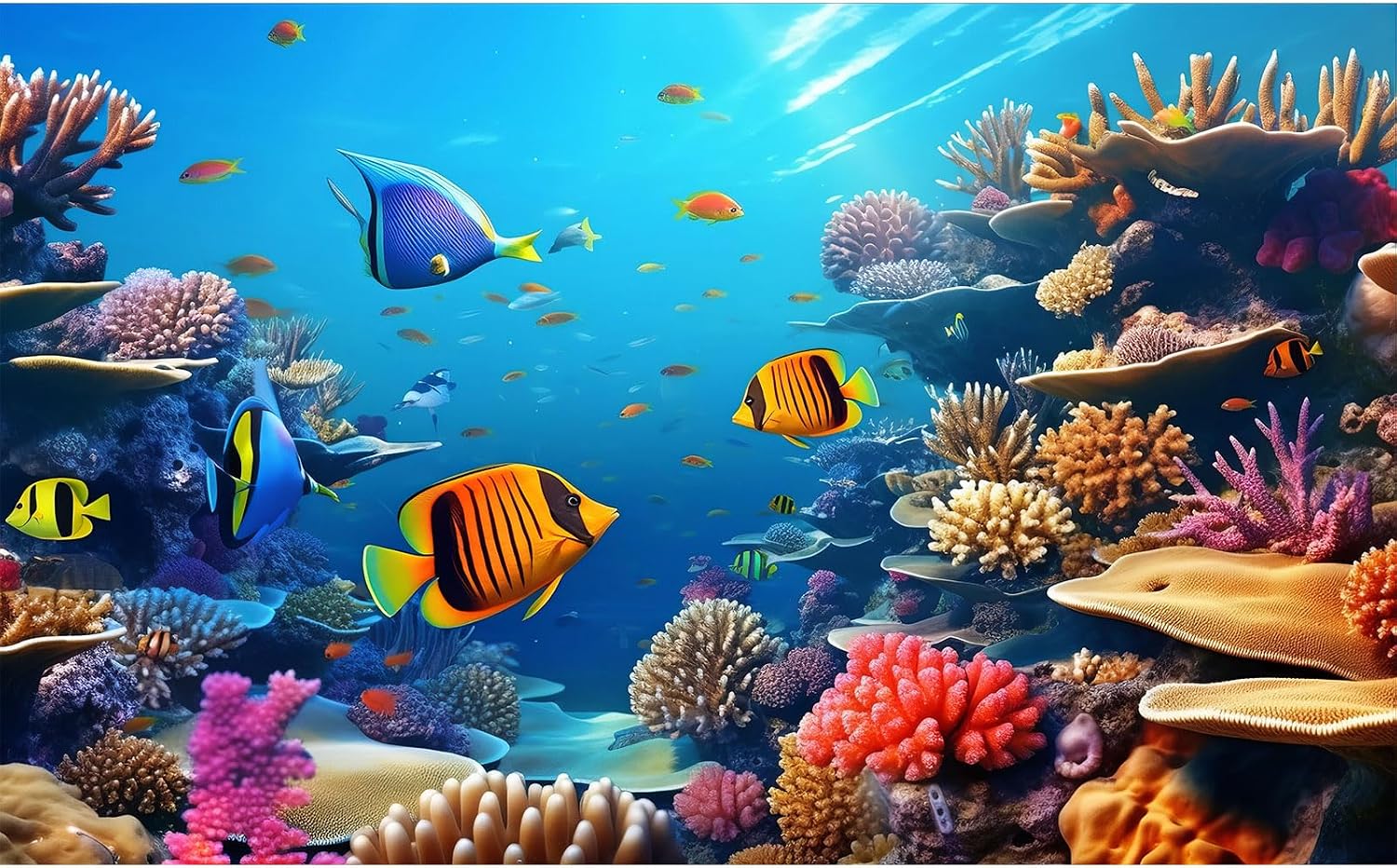 Underwater Aquarium Background Coral Reef Tropical Fish Terrarium Background Deep Blue Ocean Sea Sunbeams Aquatic Plants Fish Tank Backdrop Poster Wallpaper Decorations Vinyl 24x16in - Image 14
