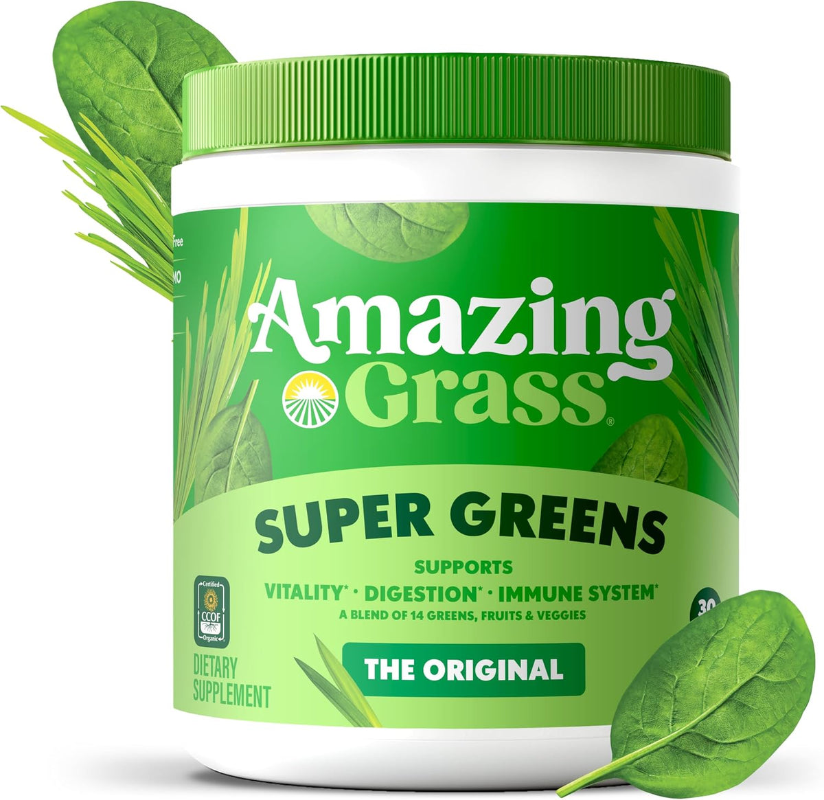 Amazing Grass Super Greens Powder Original back label featuring directions for use