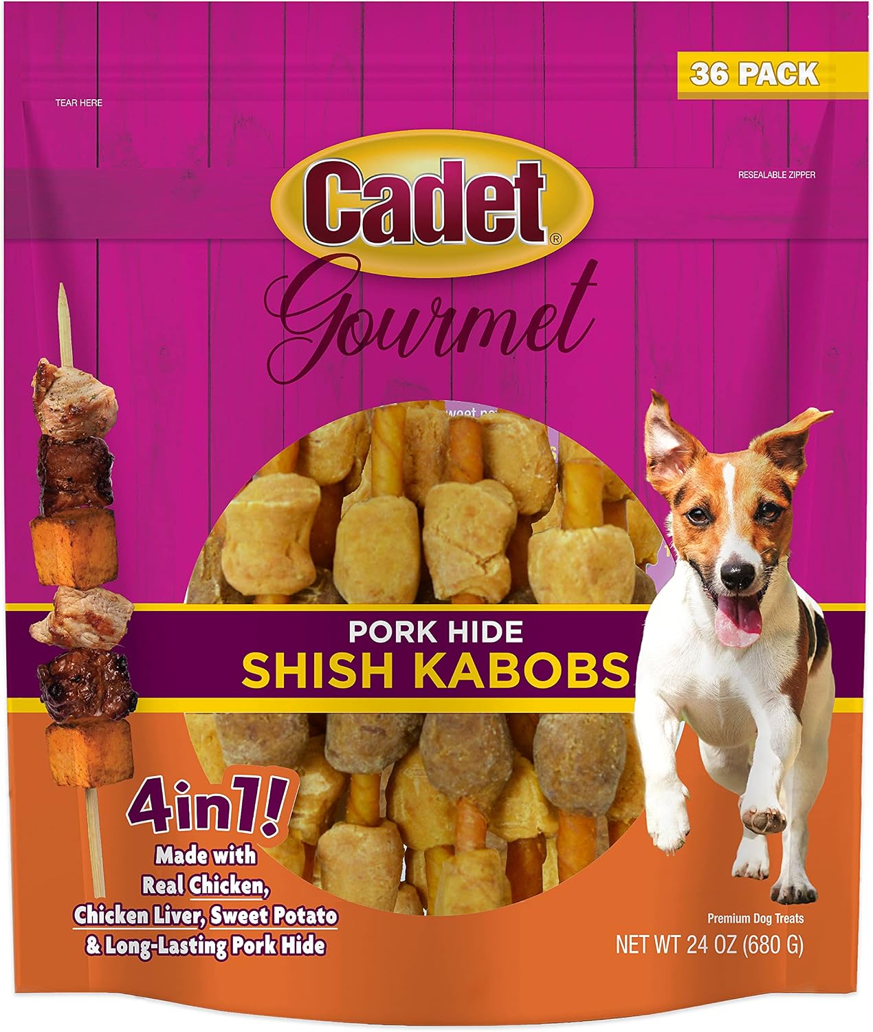 Cadet Gourmet Shish Kabob Dog Chews for Small Dogs, Rawhide Treats with Chicken, Duck and Sweet Potato, Healthy & Natural Beef Hide, 5-Inch Sticks, 24 oz - Image 12