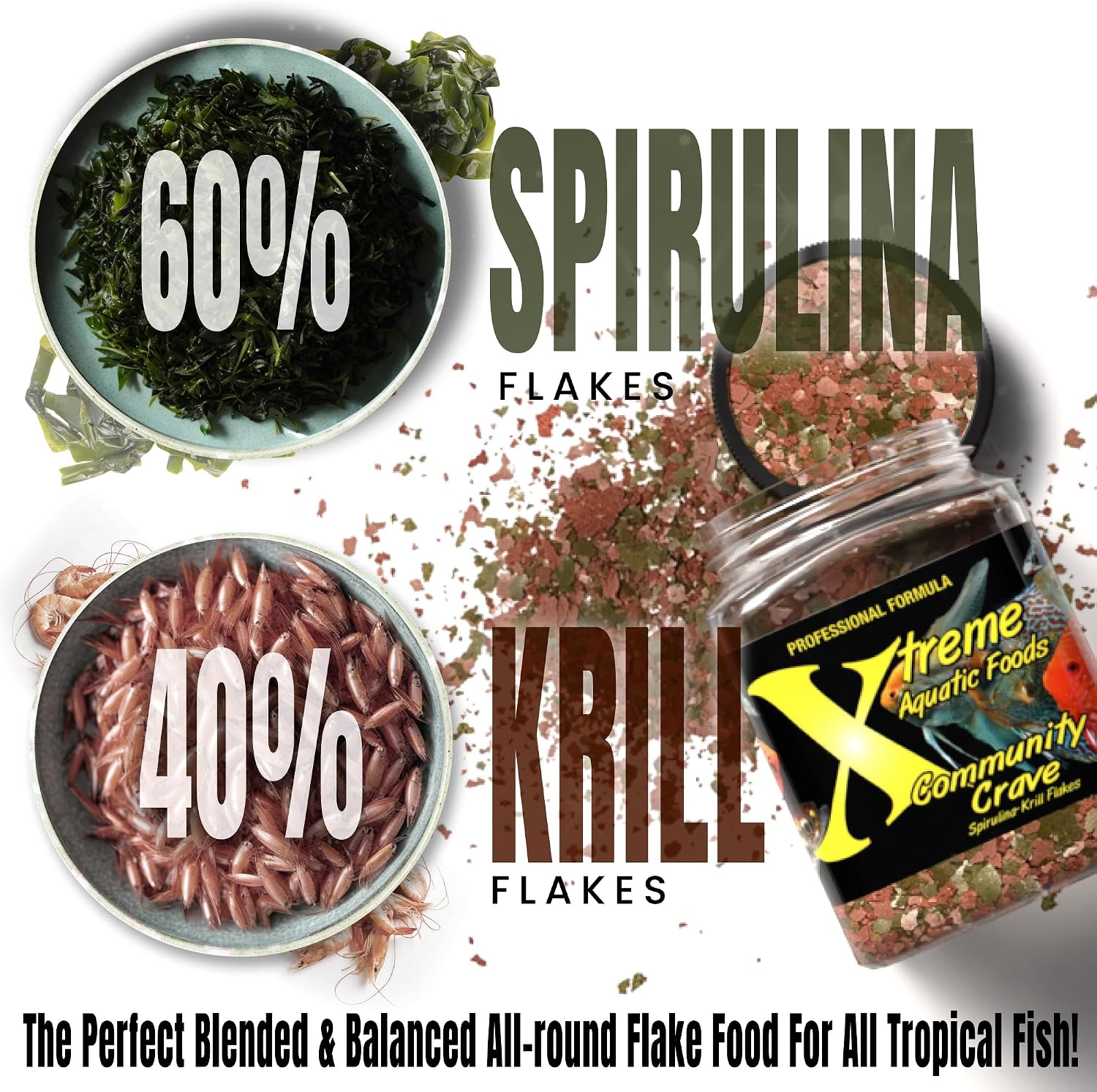 Small fish feeding on Xtreme Community Crave Flakes in an aquarium