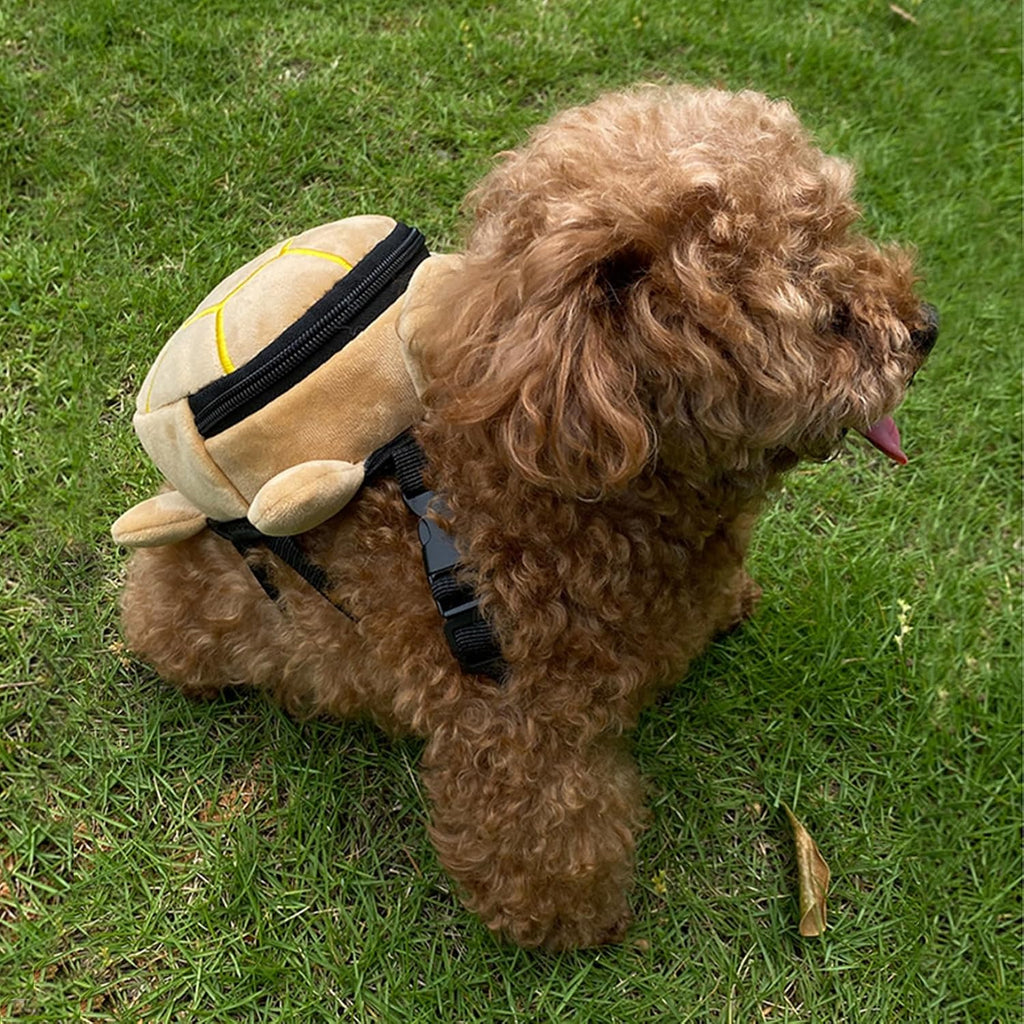 Small puppy wearing the no pull dog saddle bag during a hiking trip