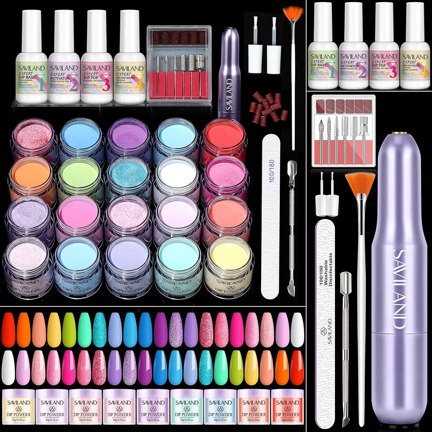 SAVILAND dip powder nail kit with 20 colors and electric nail drill