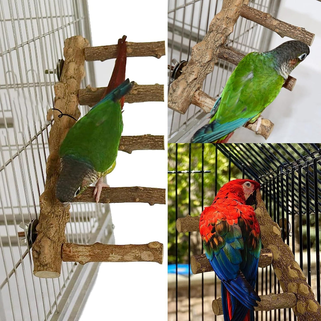 Bird Parrot Ladder Perch for Cage, Nature Wooden Bird Bridge Exercise Stands Parrot Climbing Chewing Toys for Small Animal - Image 4