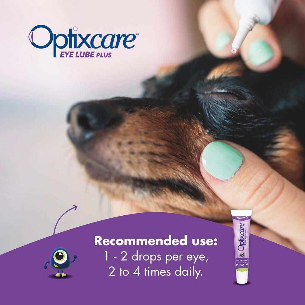 Full display of the Optixcare pet dry eye relief bundle containing three twenty gram tubes for long lasting hydration