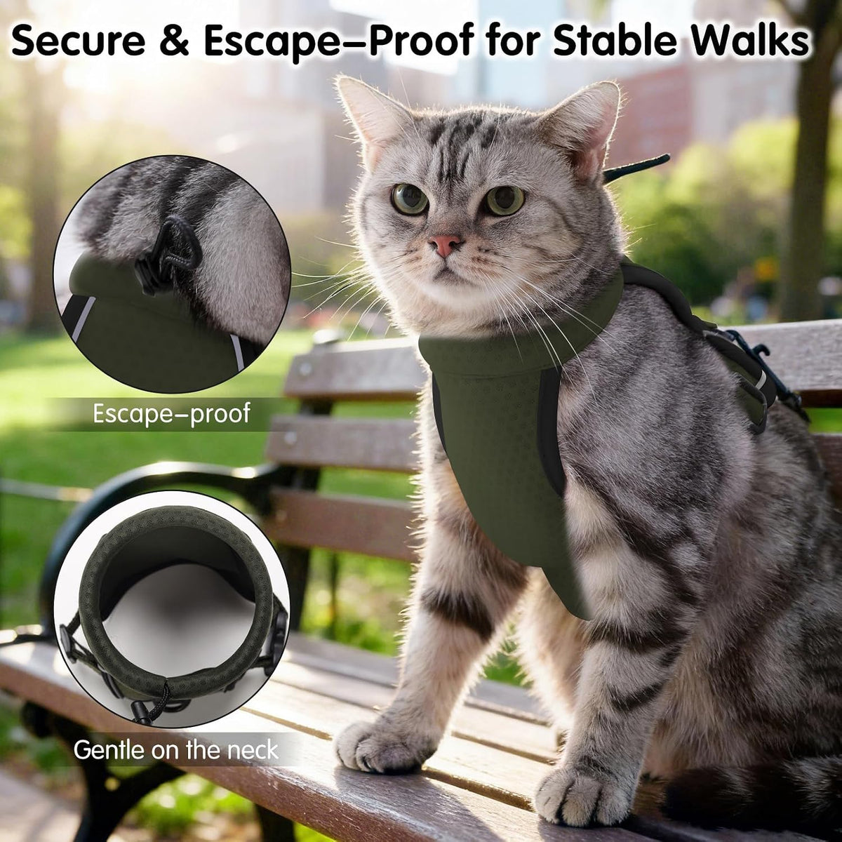 Adjustable soft mesh cat vest with reflective strip side view