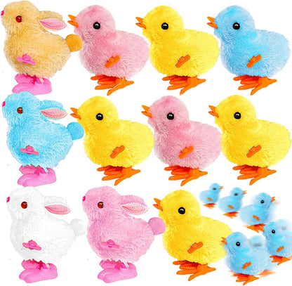 Cshangzei wind up chicken bunny jumping chicks plush hopping toy twelve piece set front view showcase