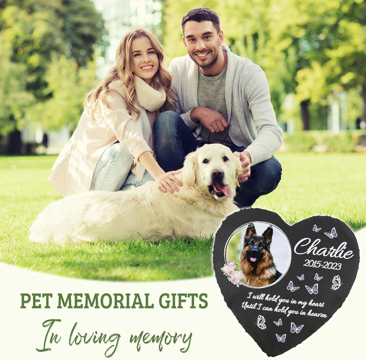 Odb pet memorial stone placed in a garden setting