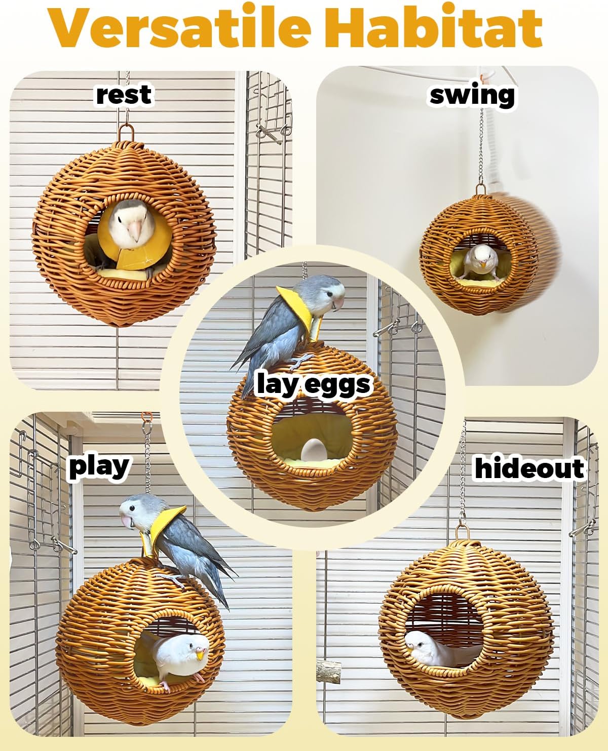 Chewproof Steel Frame Bird Nest for Cage, Washable Small Bed Hammock - Image 6