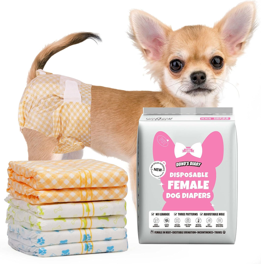 Dono female dog diapers front view package showing sixty pieces