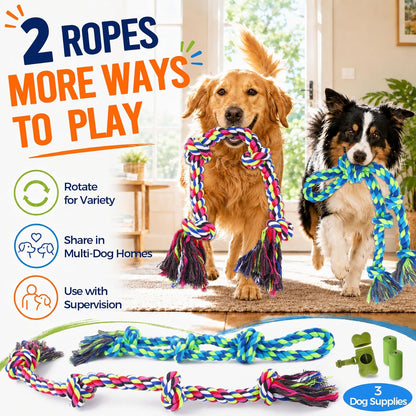 Eefitoys dog rope toys for aggressive chewers illustrating the thick multicoloured twisted cotton knots.
