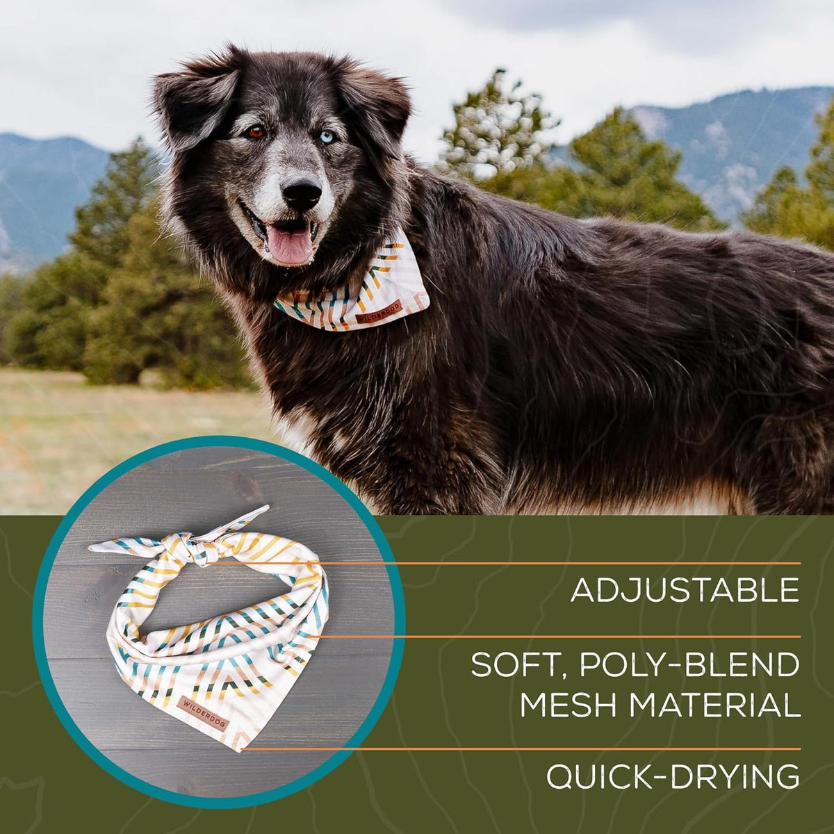 Wilderdog lightweight brown cowboy graphic dog bandana laid flat