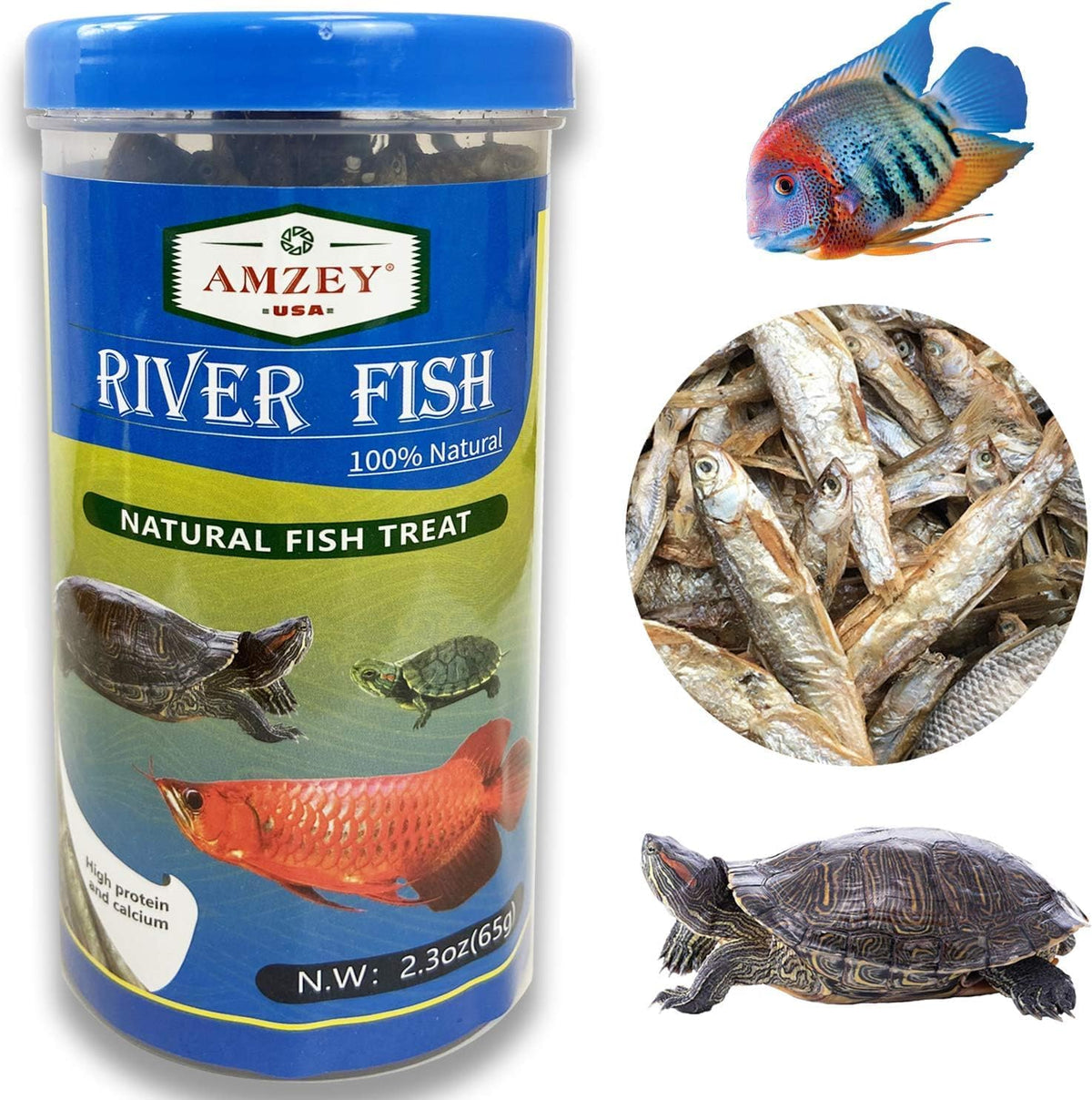 Amzey natural river fish treat commercial display
