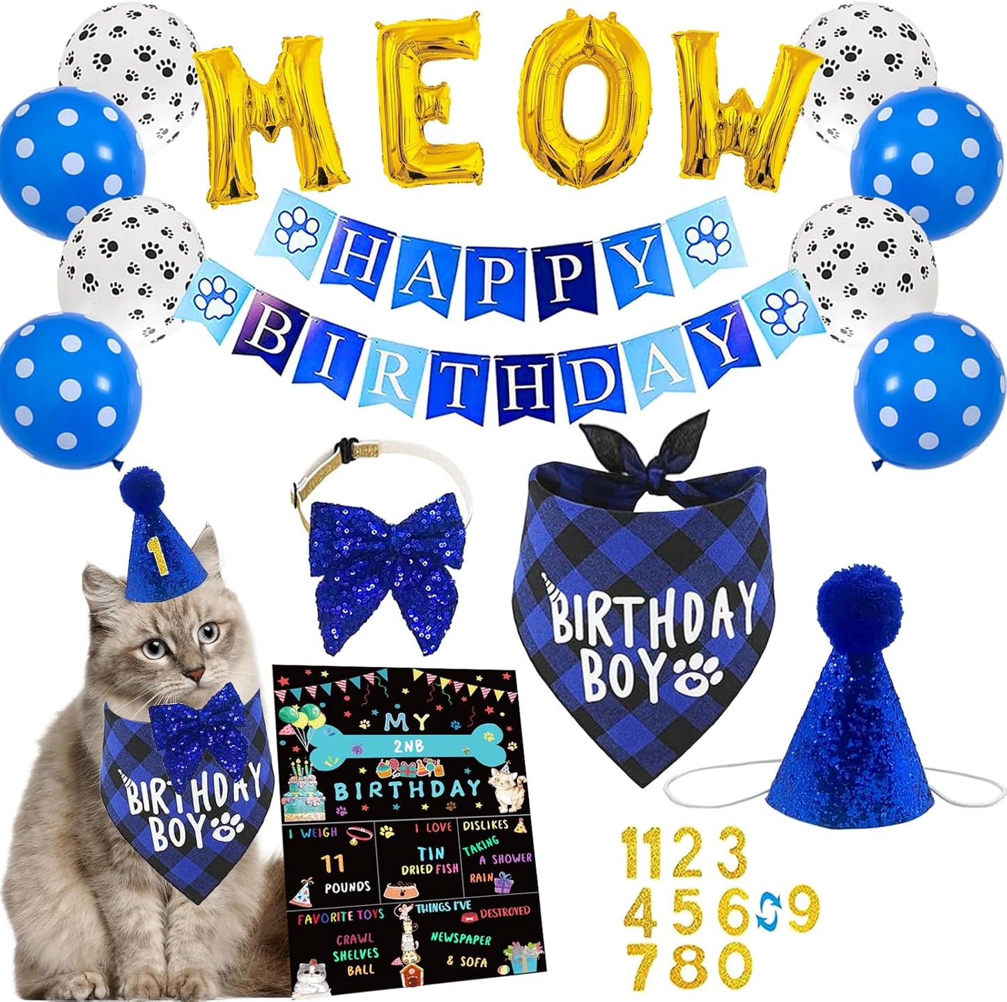 Toymis cat birthday bandana and party accessories front view