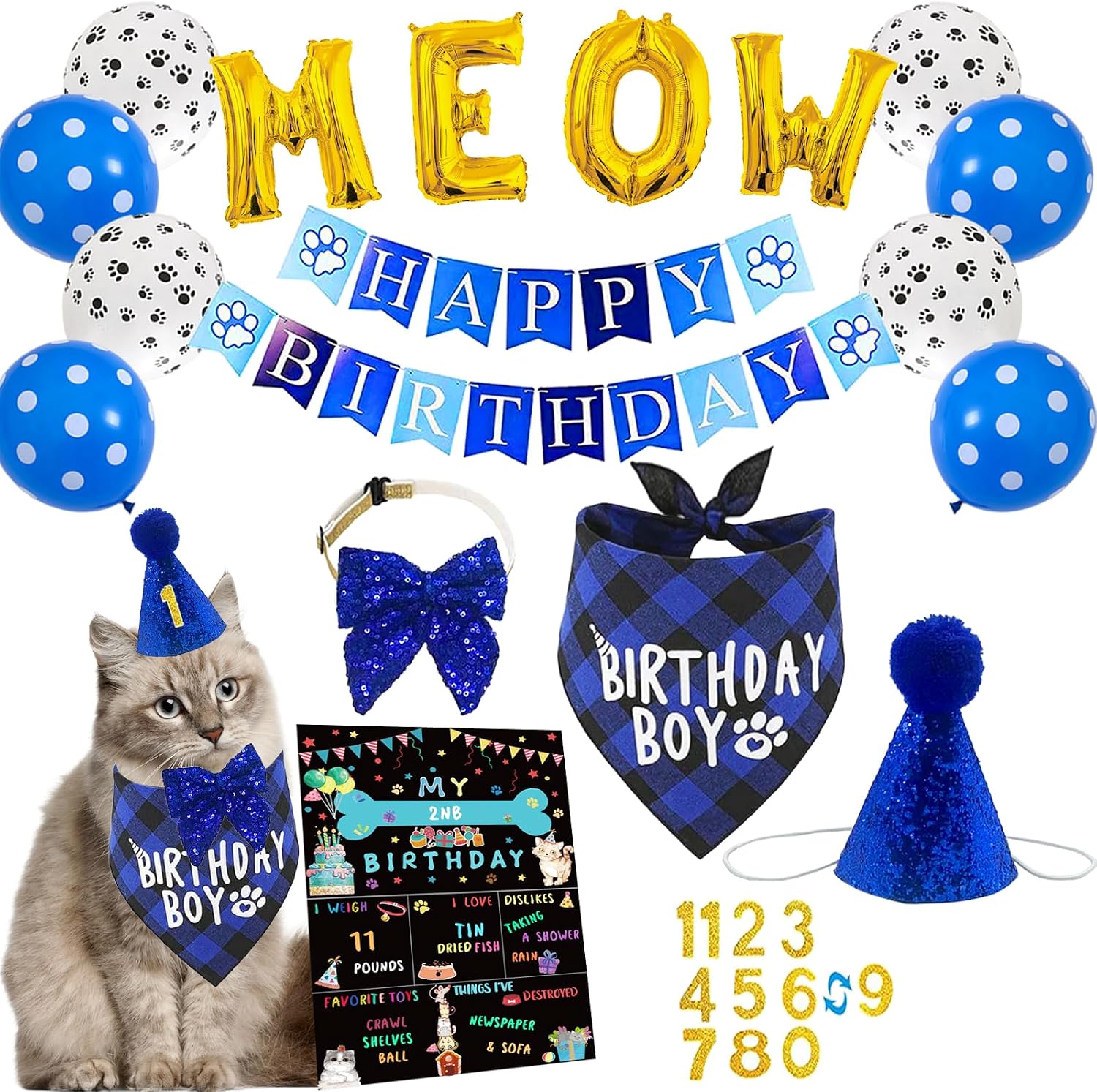 Toymis cat birthday bandana and party accessories front view