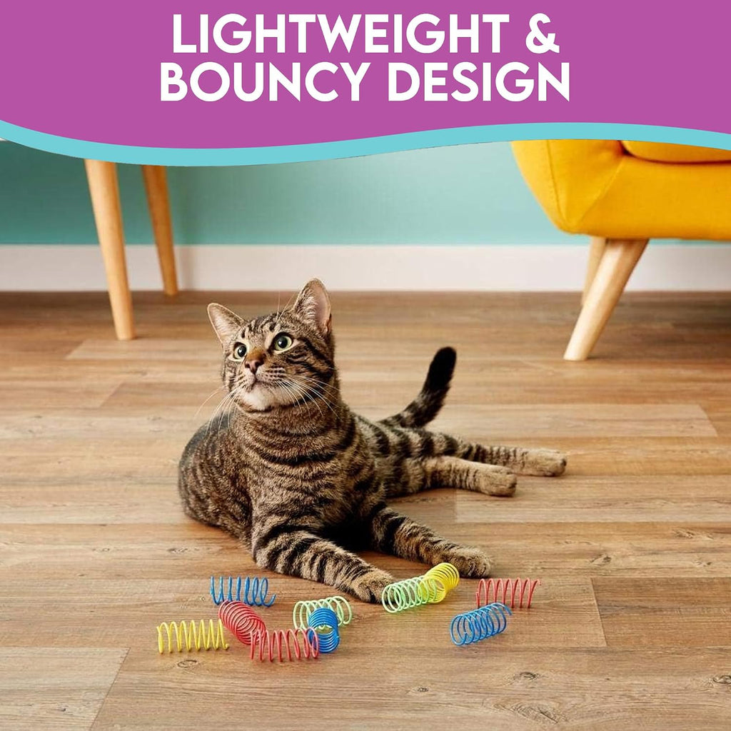 Spot colorful springs cat toy side angle