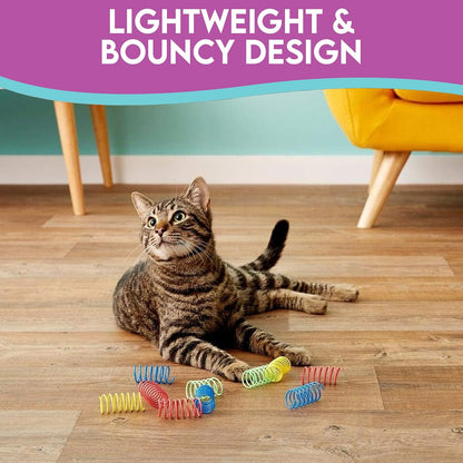 Spot bouncy coil spiral cat toys packaging layout multi color assortment