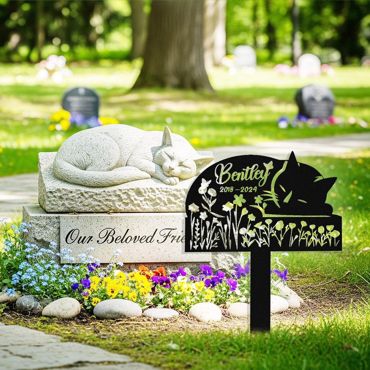 Custom Sleeping Cat Grave Marker Outdoor, Personalized Cat Memorial Grave - Image 2