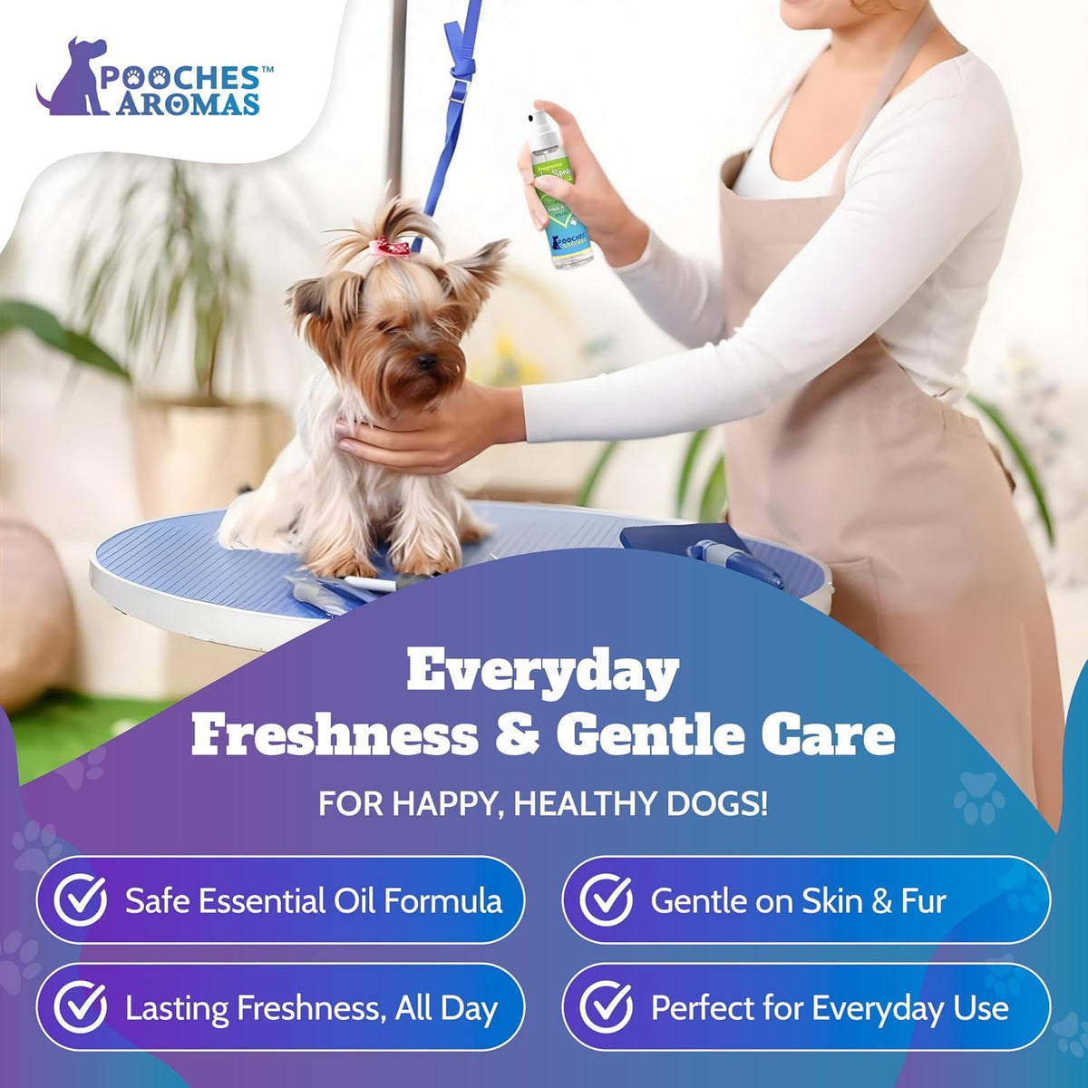 Pooches Aromas natural ingredients dog grooming spray back label