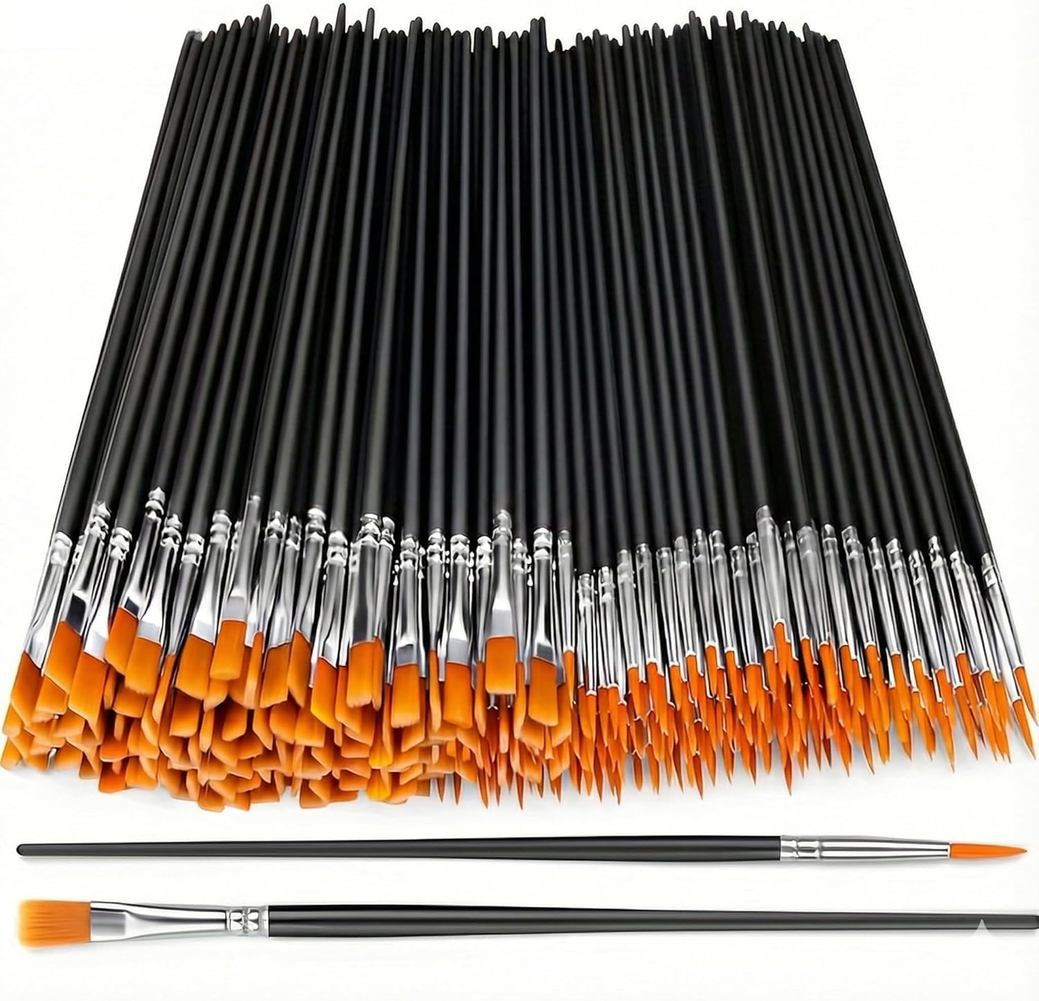 AROIC nylon paint brushes set front view displaying 30 pieces of flat and round tips