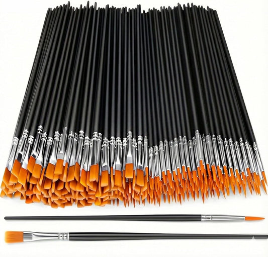 AROIC nylon paint brushes set front view displaying 30 pieces of flat and round tips
